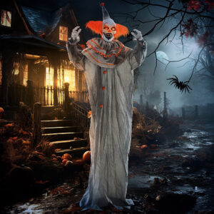Halloween-dekorationsklovn, fleksible arme, aktiveres ved berøring/lyd, lysende øjne