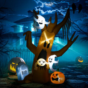 Halloween-dekoration, 2,40 m højt spøgelsestræ, selvoppusteligt, LED-belysning, til udendørs brug