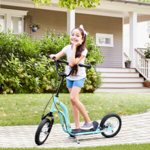 Børneløbehjul Højdejusterbart Løbehjul med 12 tommer pneumatiske dæk, Børneløbehjul til Drenge og Piger fra 5 år, Løbehjul Løbehjul City Scooter Lyseblå