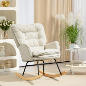 Gyngestol med armlæn, Ammestol med chenille-look, Gyngestol op til 120 kg lasteevne til soveværelse, stue, beige