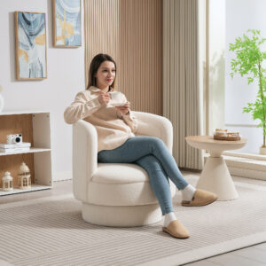 Drejelig Lænestol til Stue med Armlæn, Loungestol Læsestol med Sherpa Look, Polstret Lænestol til Soveværelse Cremehvid