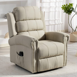 Massagestol med løftehjælp, lænestol, vibrerende hoveder, med vippefunktion, linnedlook, beige