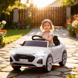Elektrisk Kørebil, 12V Audi Q8, 3-5 km/t, Fjernbetjening, Forlygter, Musik, Hvid