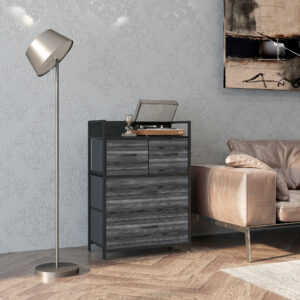 Kommode, skænk, 4 stofskuffer, industrielt design, 60x29x85cm, sort