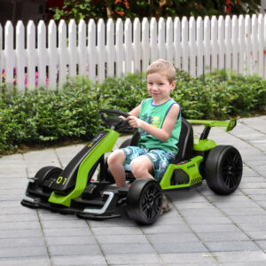 4V elektrisk gokart til børn, op til 12 km/t, gokart med driftfunktion, 2 motorer, justerbart sæde, blød start