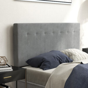 Sengegavl med 3 højdejusteringer, sengegavl med metalben, fløjlslook til soveværelse, 140x10x106/116/126 cm, grå