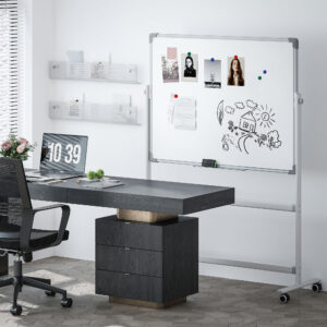 Whiteboardtavle, 120 x 90 cm, magnetisk, roterbar, mobil, inkl. tusch og viskelæder, metalramme, hvid