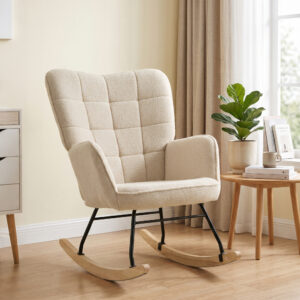 Gyngestol, Accentstol, Afslappende stol med Berber Fleece, til soveværelse, op til 120 kg, Beige, 71 x 92 x 101 cm
