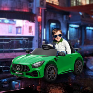Elbil til Børn 12V med 2.4G fjernbetjening, USB, MP3, musik, elbil med lys, blød start, bakfunktion, 3-5 km/t, til børn 3-6 år, grøn