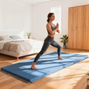 Træningsmåtte, foldbar fitnessmåtte, sportsmåtte med håndtag til yoga, MMA, fitness, Pilates, 240 x 120 x 5 cm, lyseblå