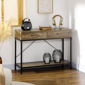 Sidebord Konsolbord Entrébord med 2 skuffer og underhylde Vintage Brun Sort 100x35x76,5 cm til entré og stue