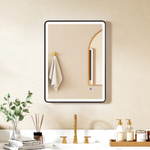 LED badeværelsesspejl, antidug, dæmpbart makeupspejl med belysning, 80 x 60 cm, sort ramme