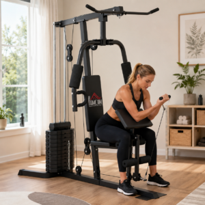 Power Station, Fitnessstation med Lat Pulldown og Butterfly Bar, Multigym Power Station med 45 kg vægte, Multistationssæt, Styrketræning