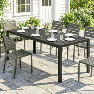 Havebord, aluminium, 120x70 cm, til have, terrasse, træplast, polywood, sort, vejrbestandig og moderne