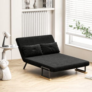 Sovesofa 2-personers sofa fløjlsofa, sovefunktion, inkl. 2 hynder, fløjlslook, sort