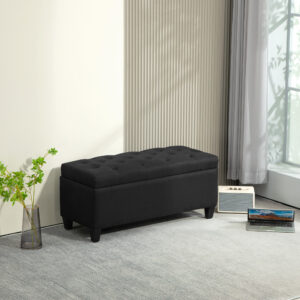 Polstret Bænk med Opbevaringsplads Kommodebænk Entre Soveværelse Stue Hørlignende Polyester Gummitræ Sort 100 x 40 x 44 cm