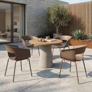 Havestole, sæt med 4, ergonomiske balkonstole med udskæringsdesign, armlæn, vejrbestandige, rustfri, kaffe