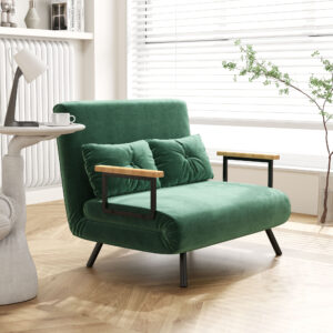 Sovesofa 2-personers sofa fløjlsofa, sovefunktion, inkl. 2 hynder, fløjlslook, naturlig + grøn