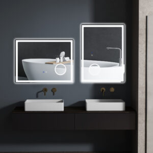 LED Badezimmerspiegel  Badspiegel mit 3x Vergrößerung & Touch-Funktion, 80x60 cm, 3 Lichtfarben, beschlagfrei