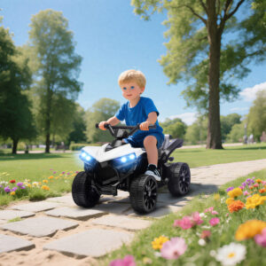Børne elektrisk ATV 6V med frem- og bakfunktion, musik, LED-forlygter, hvid