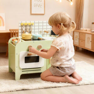 Børnekøkkenlegesæt, MDF, 15 tilbehør, skabe, 40 cm, fra 3 år, grøn