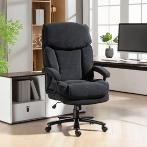 Executive Chair, Ergonomisk Kontorstol op til 200 kg, Fløjlslook, Høj Ryglæn, Til Kontor og Hjemmekontor, Sort