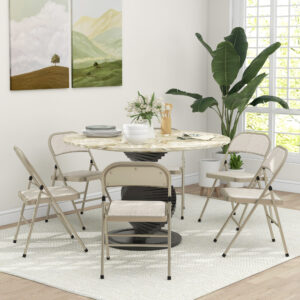 Sæt med 6 klapstole, bærbare kontorstole, stålben, klapstol til kontor, reception, venteværelse, linnedlook beige