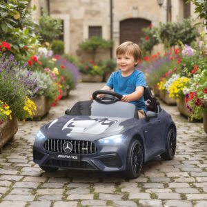 Elbil til Børn, Mercedes Design, 12V Motorer, Fjernbetjening, LED Lys, Musik, Til 3-6-årige, Grå