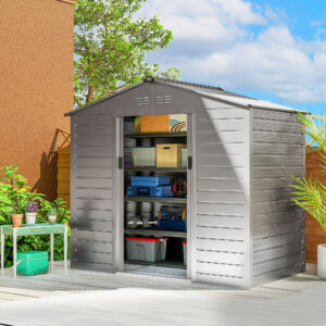 Haveskur i galvaniseret stål 2,43m² 213x131x192cm med gavltag, aflåselig skydedør, vejrbestandigt haveskur, udendørs haveskur til baghaven, grå