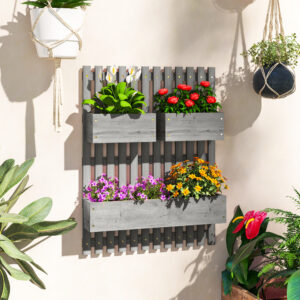 Blomsterkassesæt, vægmonteret, frit flytbar, massivt træ, 60 x 16 x 80 cm
