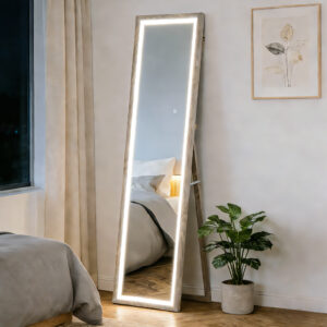Helspejl 40 x 160 cm Stående Spejl med LED-lys, 3 lysfarver, Vægspejl med Touch Control, Gulvspejl til Soveværelse, Stue, Grå