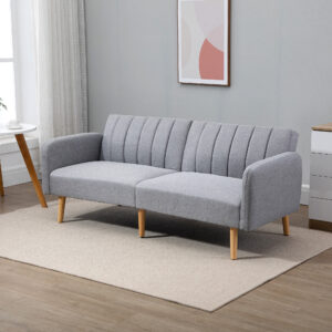 Sovesofa, 2-personers sofa med sovefunktion, justerbar ryglæn, tykt polstret sofa, armlæn, sovesofa med træben til stue, gæsteværelse, 173 x 75 x 73 cm, grå