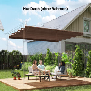 Udskiftningstag til 3 x 3 m pergola, udtrækkeligt, med drænhuller til regnvand, vejrbestandigt, polyester, kaffe