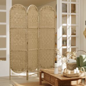 3-panels foldeskærm, 120 x 170 cm, rumdeler med buet tag, naturlig finish