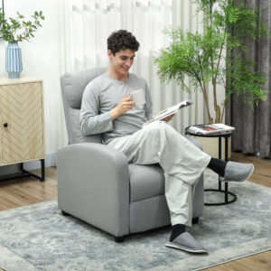 Lænestol, Justerbar 135°, Udtrækkelig Fodstøtte, Polstrede Armlæn, Hør-Polyester, Lysegrå