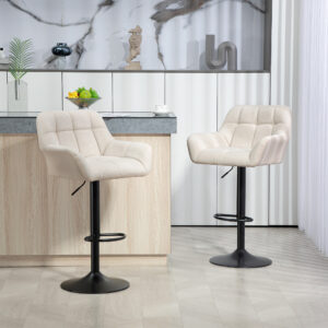 Barstole Sæt med 2 Retro Design Højdejusterbar Kunstlæder Hørlook Creme + Sort