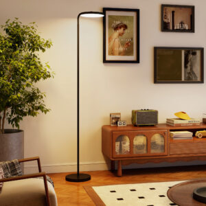 LED-gulvlampe med magnetisk fjernbetjening, fleksibelt justerbar, drejelig, metal, sort