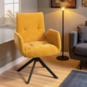 Polstret lænestol, accentstol, moderne design, drejelig, op til 120 kg, gul