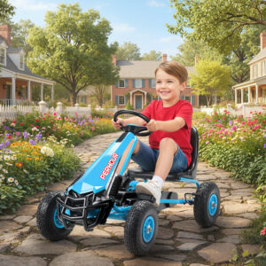 Pedal Gokart til Børn, Højdejusterbart Sæde, EVA Hjul, Bremse, Kobling, 3-8 År, Blå