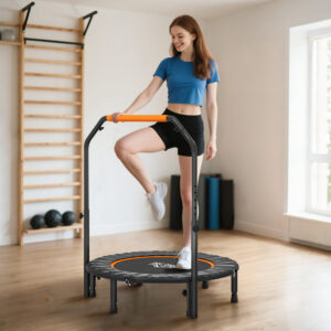 102 cm fitnesstrampolin, foldbar minitrampolin med firevejs højdejusterbart styr, fitnessrebounder til voksne, op til 100 kg, sort
