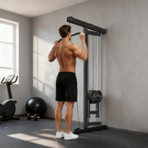 Romaskine til træning, vægmonteret fitnessudstyr, kabelmaskine til hjemmegym, stål, sort