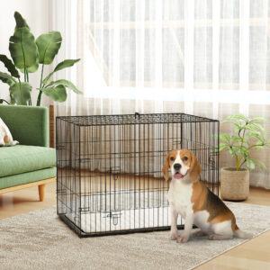 Hundebur, foldbar transportkasse til hunde, aftagelig bakke, hynde, 91 x 62 x 68 cm, sort