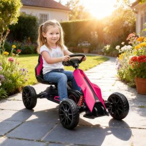 Gokart Pedalbil med Håndbremse, Justerbart Sæde, Frem- og Bakgear, Pedalbil til Børn 3-8 År Pink