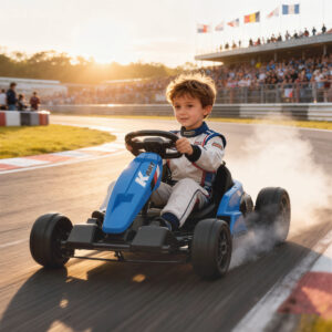 24V elektrisk gokart, drifttilstand, justerbart sæde, 5-punktssele, musikfunktion, horn, 6-12 år, blå