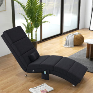 Massagestol, lænestol, loungestol med 8 vibrationspunkter, 5 tilstande, 56 x 168 x 84 cm, sort