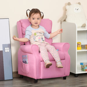 Justerbar børnesofa med fodstøtte, komfortabel børnelænestol til 3-5 år, lyserød 58x53x70cm, ideel til drenge og piger