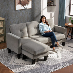 Hjørnesofa, Hjørnesofa med Vendbar Chaiselong, L-formet sofa, Betræk i Hørlook, 186 x 130 x 84 cm, Brun