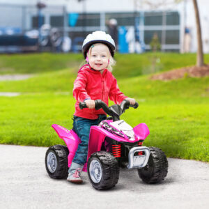 Elektrisk børne-quad bike, LED-lys, horn, brede dæk, komfortabelt sæde, skridsikre greb, pink