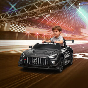 Mercedes elbil, børnekøretøj, 12V batteri, LED-lys, musikfunktion, horn, 3-8 år, sort