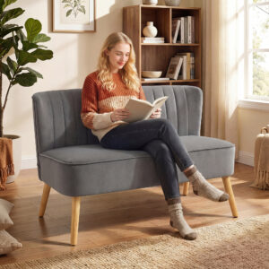 Retro design 2-personers sofa, træben, 117 cm x 56,5 cm x 77 cm, mørkegrå